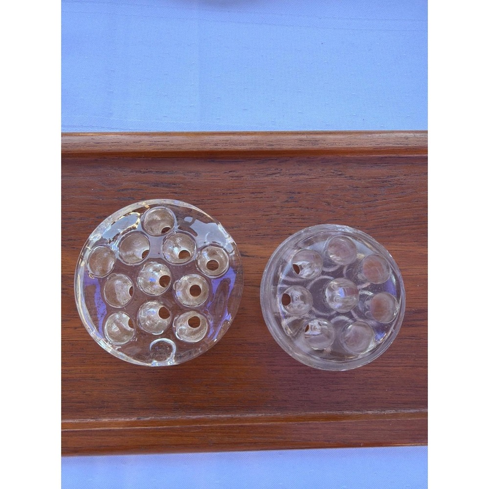 Vintage Clear Glass Floral Flower Frogs, Set of two
